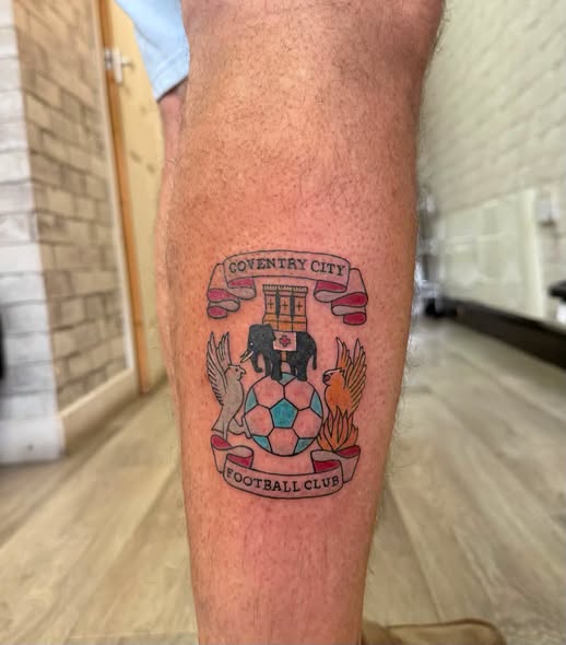 Coventry City crest — Calf · Colour club crest by Déjà Vu Tattoo, Bedworth